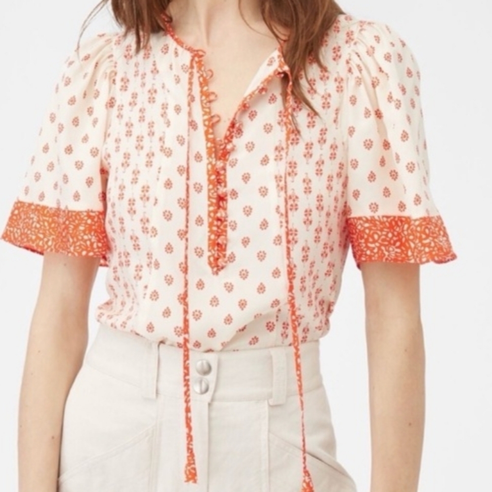 NWOT Rebecca Taylor Orange and White Patterned Blouse, Size 12